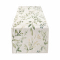 Camino de mesa 180 x 33 cm de tejido beige y verde con estampado botánico