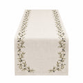 Camino de mesa 180 x 40 cm beige de tejido con bordado de ramas de olivo decorativo