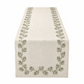 Camino de mesa 40 x 180 cm beige y verde con hojas bordadas estilo natural