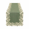 Camino de mesa 180 x 40 cm de poliéster verde con encaje floral decorativo