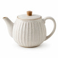Tetera de cerámica 1.00 L beige con tapa y relieve vertical
