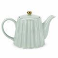 Tetera de cerámica 25 x 15 x 18 cm verde menta para té - diseño acanalado