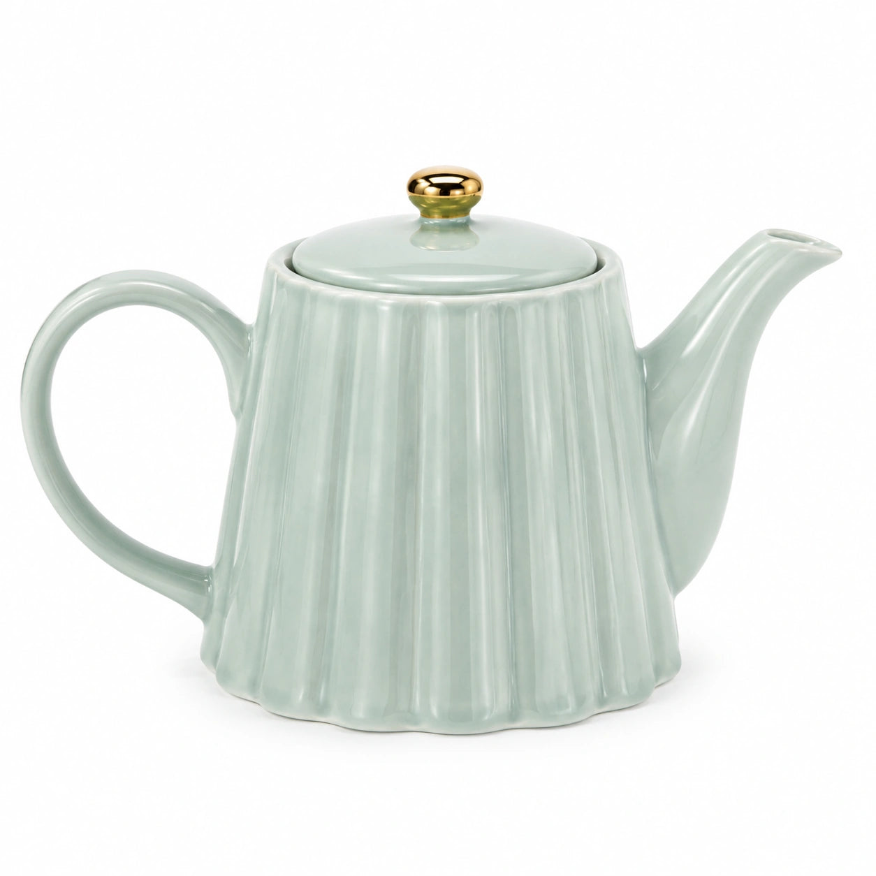 Tetera de cerámica 25 x 15 x 18 cm verde menta para té - diseño acanalado