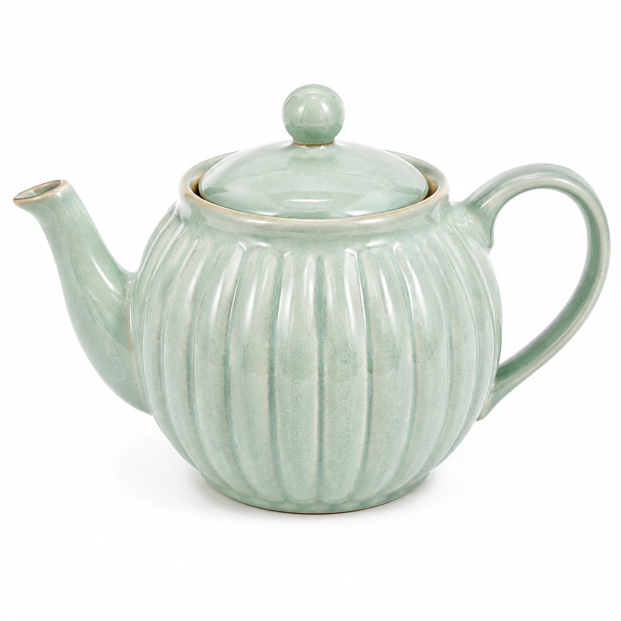 Tetera de cerámica 1.20 L verde con esmalte brillante y relieve vertical