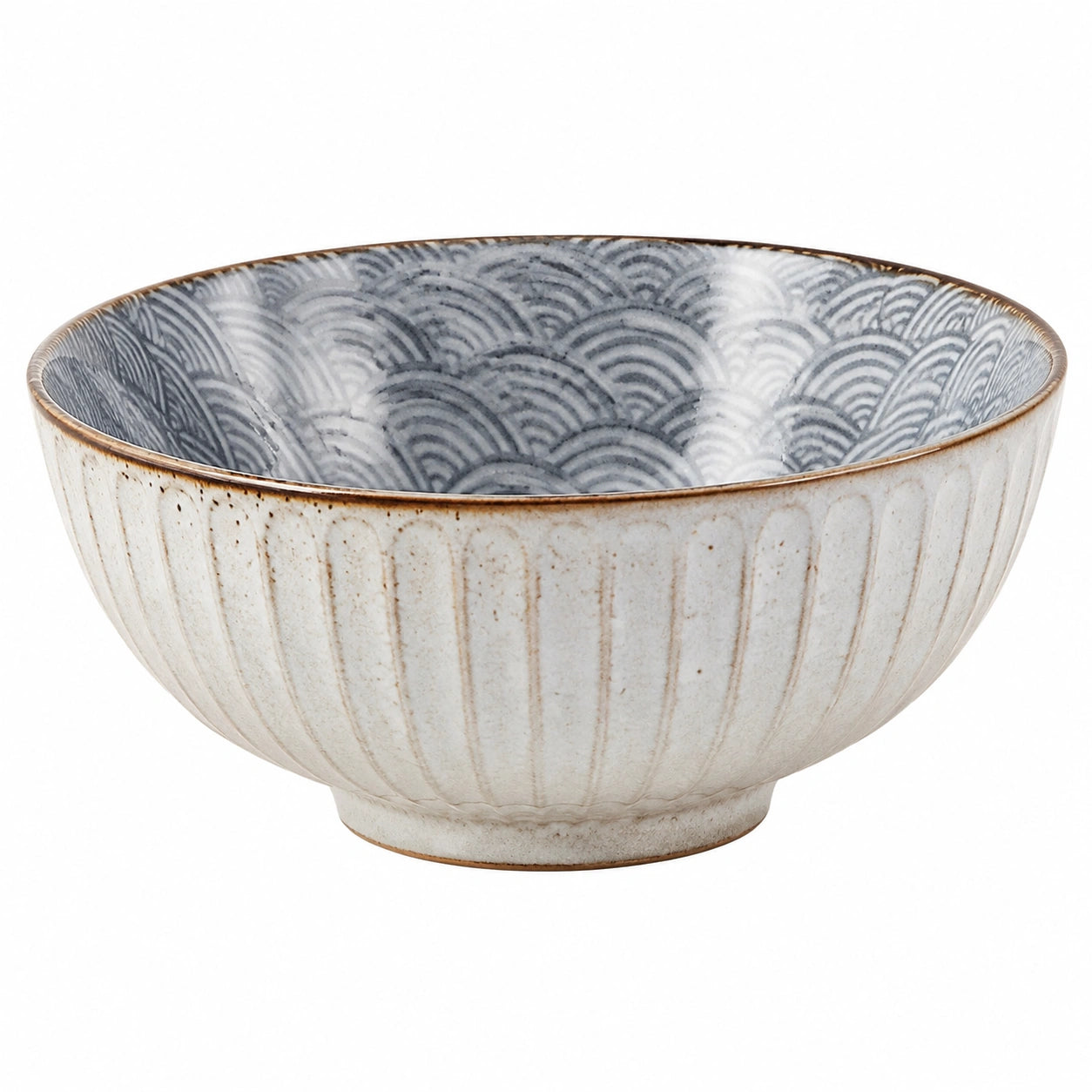 Cuenco de cerámica 15 cm blanco y gris con relieve para servir