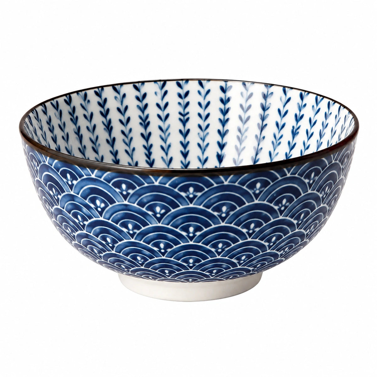 Cuenco de cerámica 18 cm azul y blanco con estampado para servir
