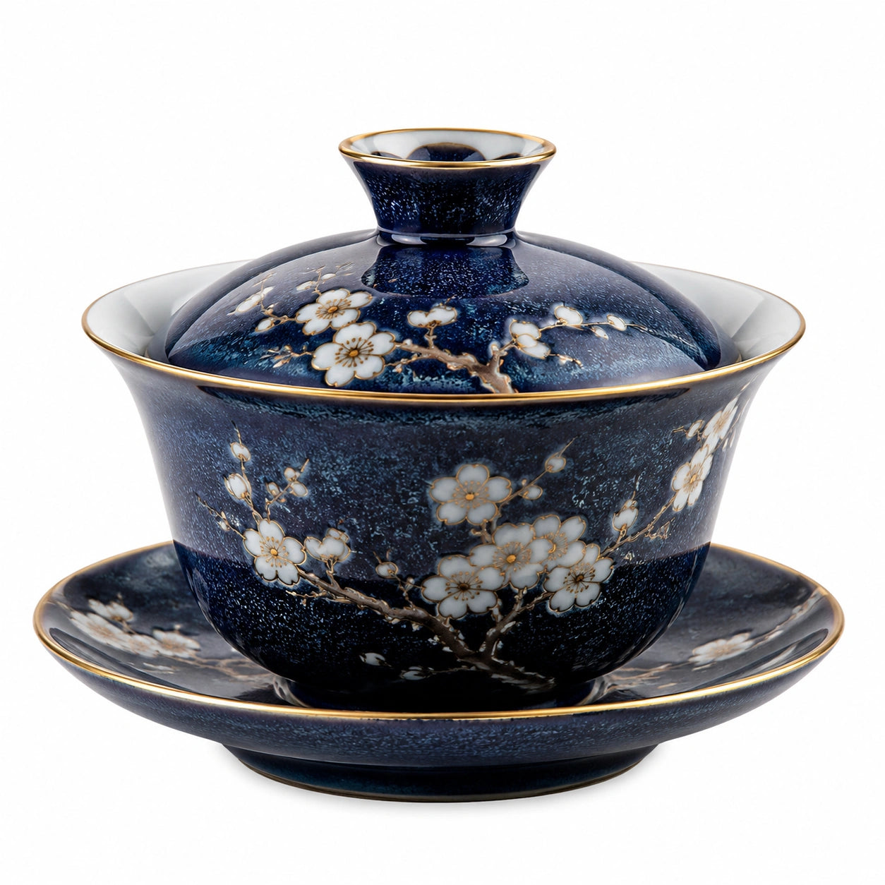 Gaiwan de porcelana 150 ml azul marino con flores para té