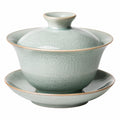 Taza gaiwan de porcelana 150 ml verde celadón esmaltada para té