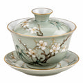 Taza gaiwan de porcelana 150 ml verde con flores y tapa para té