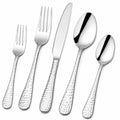 Juego de cubiertos de 5 piezas de acero inoxidable plateado para mesa con mango texturizado