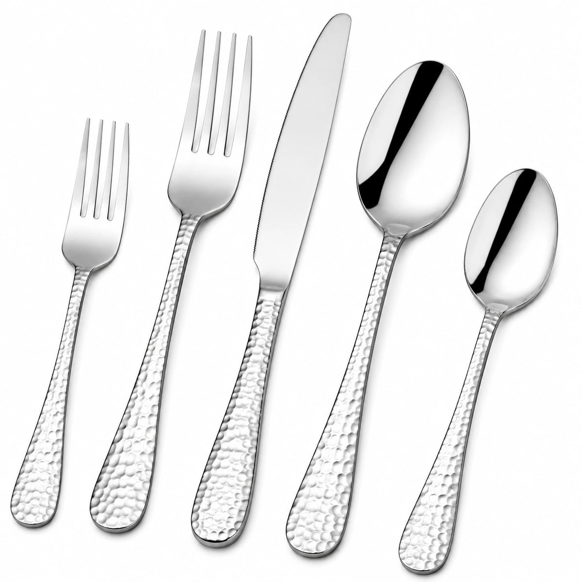 Juego de cubiertos de 5 piezas de acero inoxidable plateado para mesa con mango texturizado