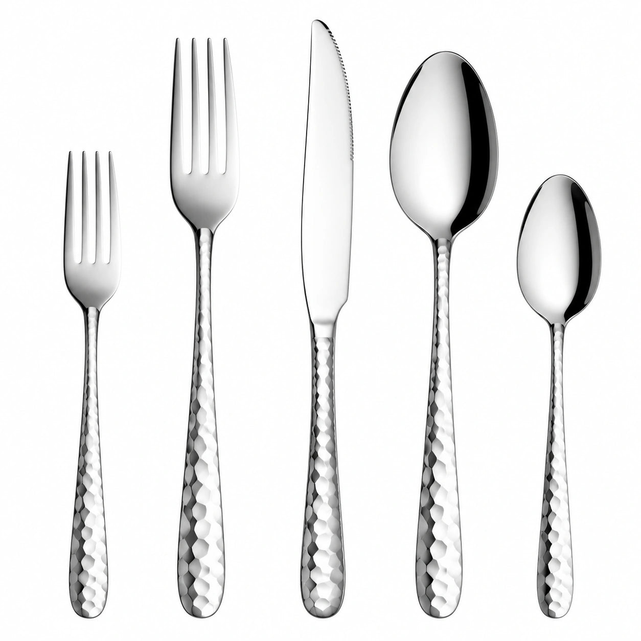 Juego de cubiertos 5 piezas de acero inoxidable plateado con mango texturizado