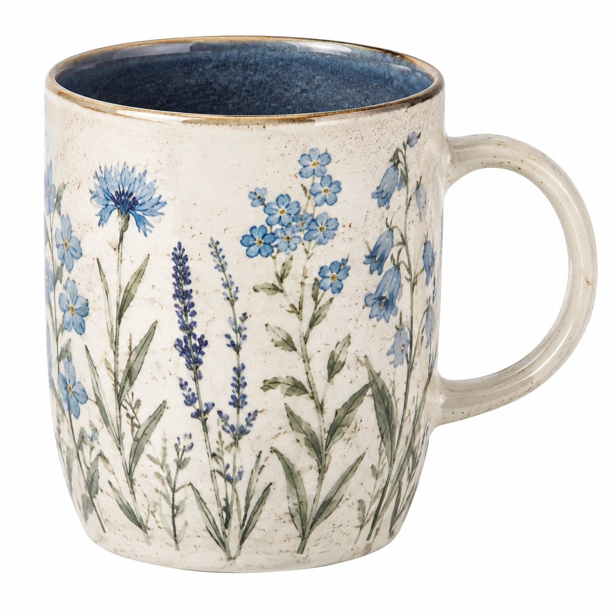 Taza de cerámica 400 ml blanco azul verde con flores estilo campestre