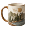 Taza de cerámica 350 ml beige marrón y verde con relieve de paisaje
