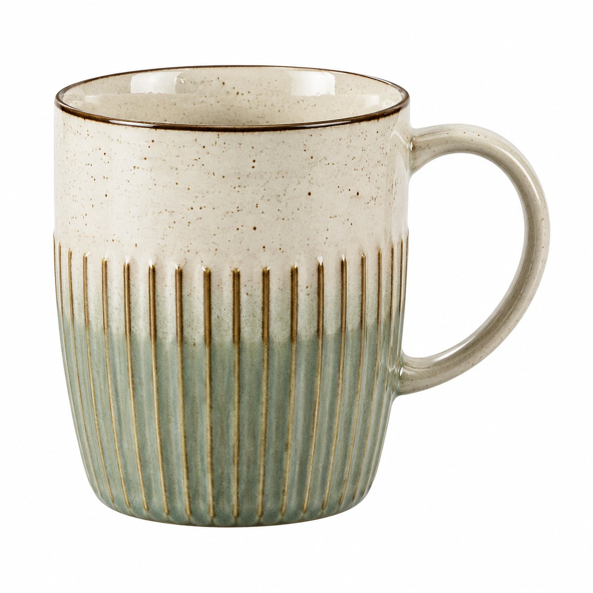 Taza de cerámica 400 ml verde/beige para bebidas calientes estilo acanalado