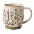 Taza de cerámica 450 ml beige con flores en relieve estilo rústico