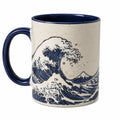 Taza de cerámica 400 ml beige y azul con diseño de olas para bebidas calientes
