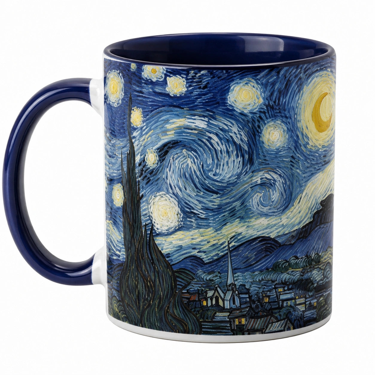 Taza de cerámica 350 ml azul con paisaje nocturno de estilo artístico