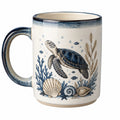 Taza de cerámica 350 ml blanca y azul con tortuga marina