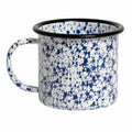 Taza de 500 ml de acero esmaltado blanco y azul con asa estilo moteado