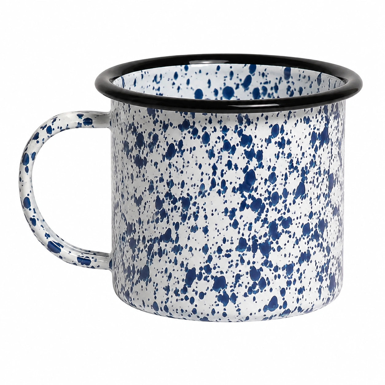 Taza de 500 ml de acero esmaltado blanco y azul con asa estilo moteado
