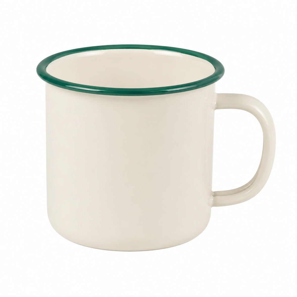 Taza 400 ml de acero esmaltado blanco y verde para bebidas calientes - estilo clásico